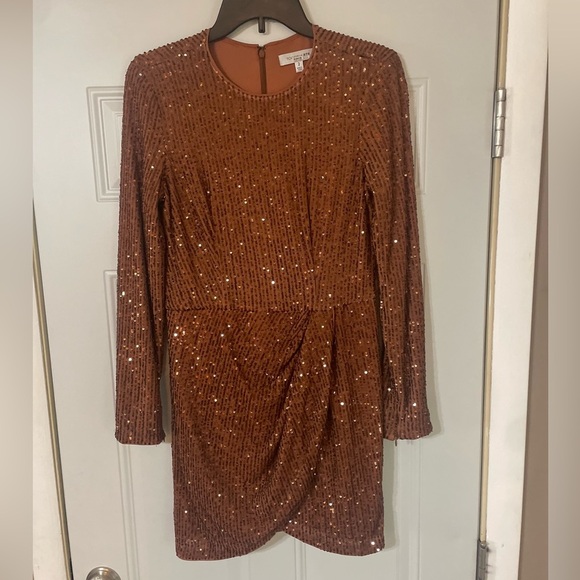 TOCCIN X RTR Sequin Faux Wrap Brown Mini Dress Cocktail Formal Event Size 2 - Picture 5 of 12